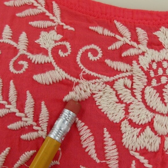 Johnny Was Womens Small Coral Pink Orange Embroidered Floral Tunic Shirt Top - Picture 7 of 11